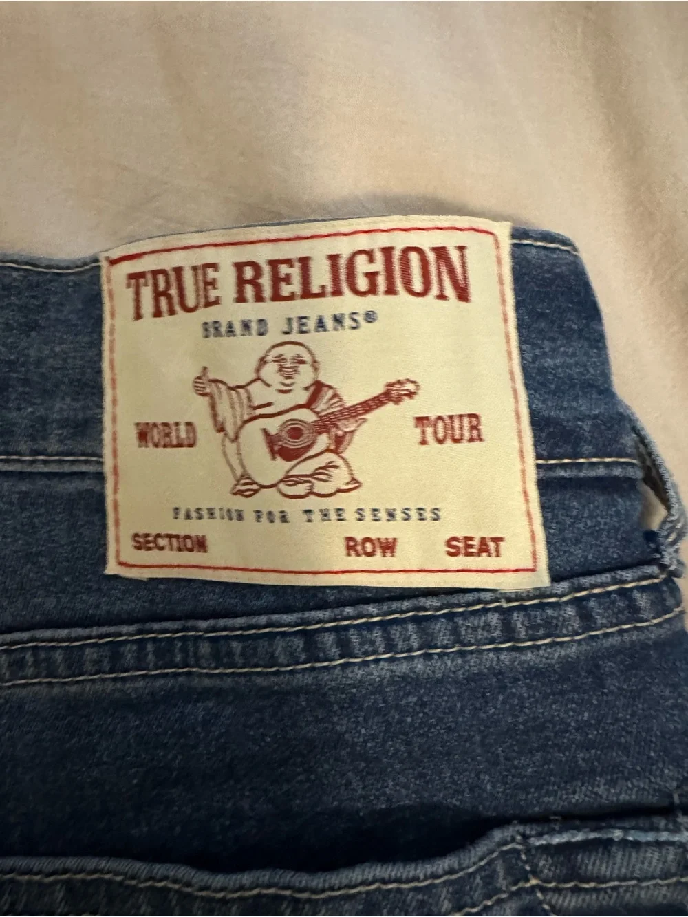 True Religion Men's NWT Dark Blue Bobby Baggy Jeans with Blue Patch Logo 34x32